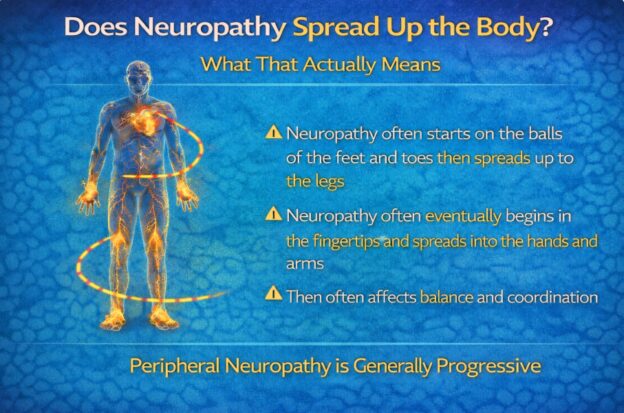 Diagram of neuropathy spreading from feet to hands