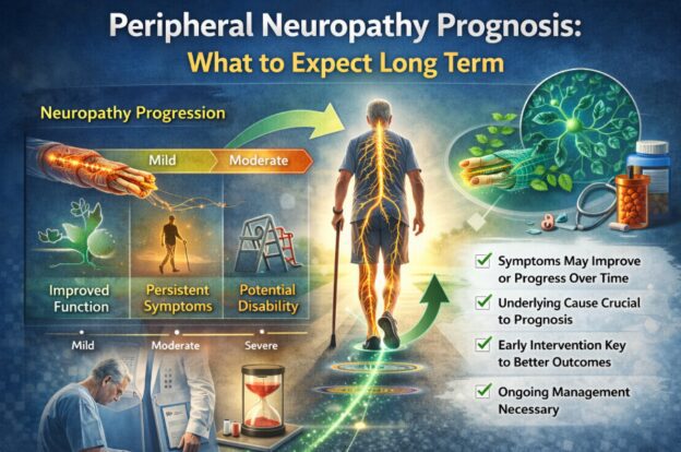 Infographic illustrating peripheral neuropathy prognosis stages